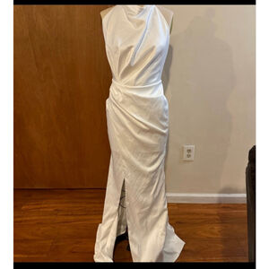 Women's Millor White Halter Neck Draped Slit Maxi Dress